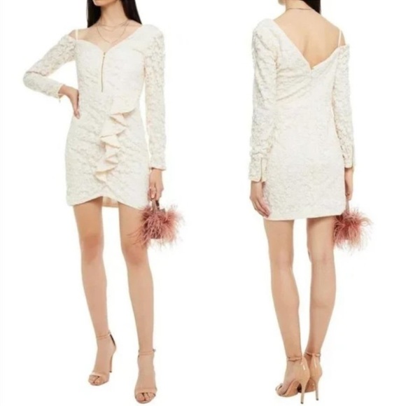 Self-Portrait Textured Cream Off-Shoulder Mini Dress - Picture 2 of 15